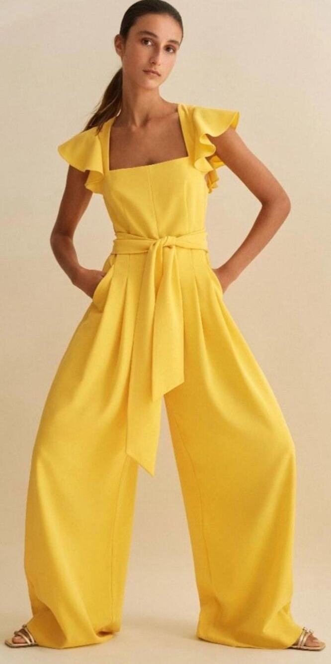 Me & Em Size 0 Yellow Statement Frill Sleeve Jumpsuit Summer Wedding pantsuit